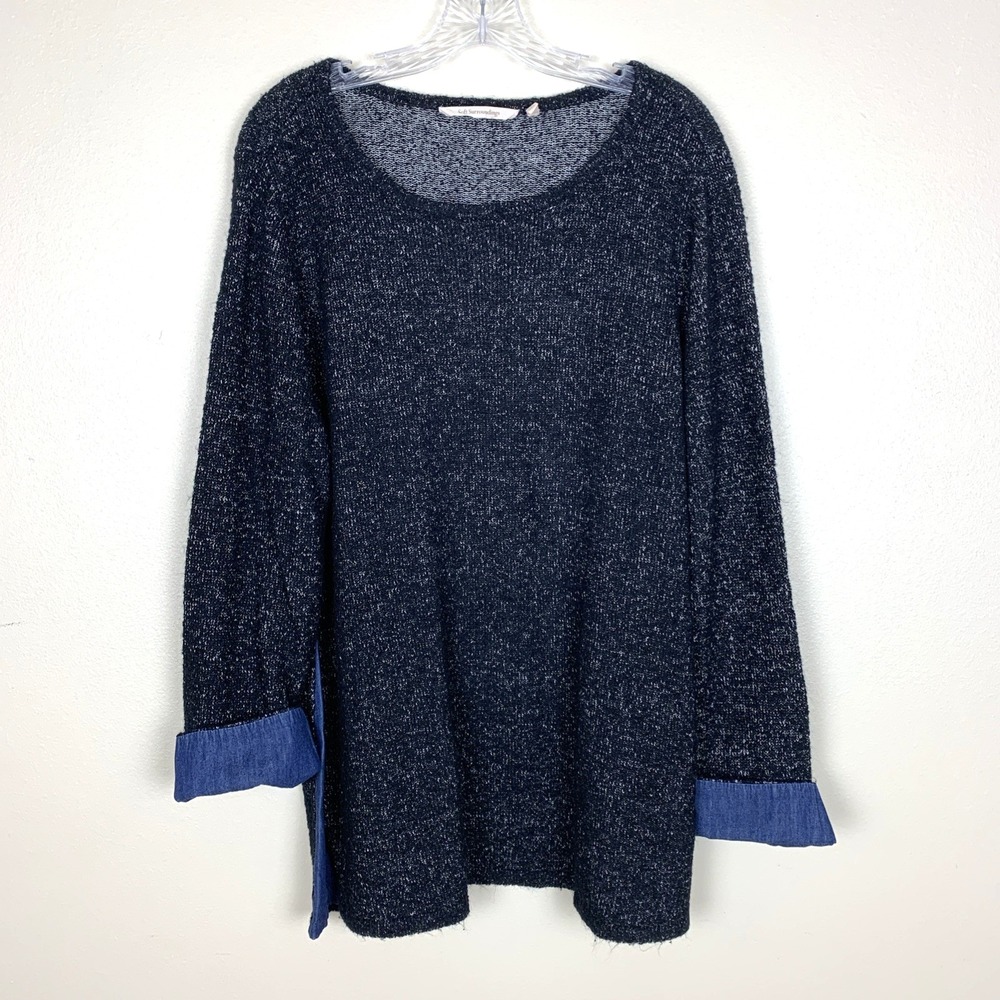 Soft Surroundings Tunic Sweater Size 1X Chambray Black Marl Fall Knit Linen Boho